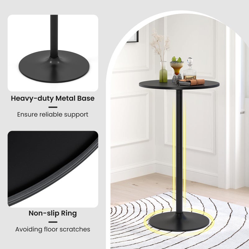 Giantex Two-in-one Bar Table with Detachable Pole, Metal Base, 24" Round Top, 40"/22" Two Convertible Height, Cocktail Table, Coffee Table, Pub Table for Dining Room, Restaurant, Kitchen (1, Black) - Image 4